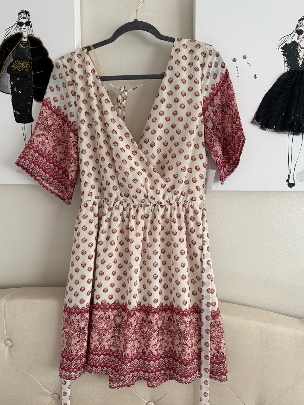 Charlotte Russe Cream Dress with Burgundy Floral Print
